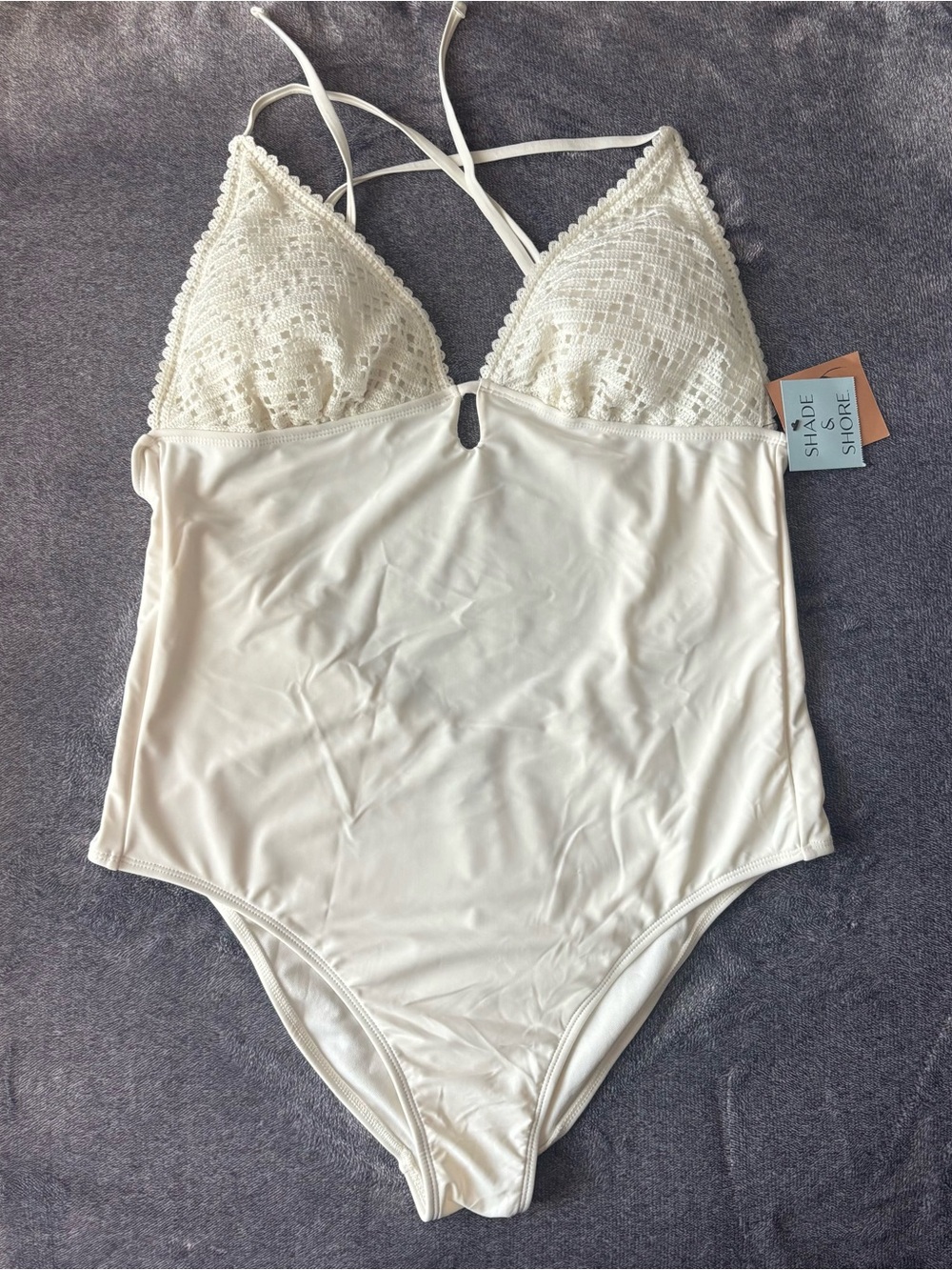 Shade and Shore Ivory Crochet One Piece Swimsuit Size X-Large (16) NWT Beach